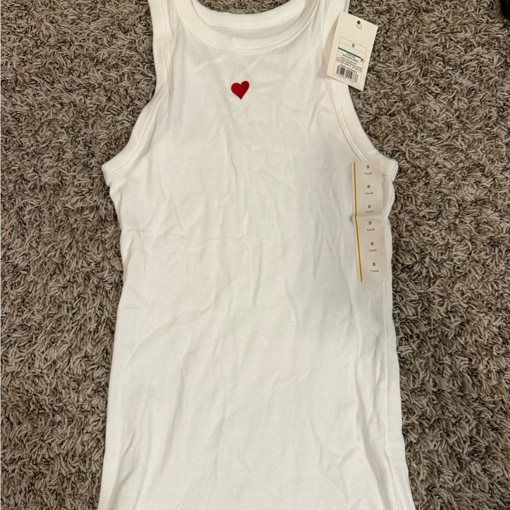 a new day White Tank Top with Red Heart